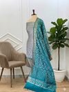 Traditional Banarasi Soft Cotton 3 Pcs Silk Suits with Contrast Pallu Peacock Color