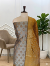 Best Banarasi Soft Cotton Silk 3 Pcs Suits With Contrast Pallu Mehendi Color