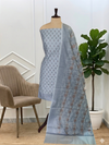 Very Light Grey Color Banarasi Soft Cotton Silk 3 Pcs Suit