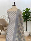 Stylish Banarasi Cotton Silk Dress Material for Women With Beige Grey