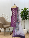 Wine Color Banarasi Soft Cotton Silk 3 Pcs Suit With Namo Ghat Printed Pallu
