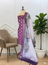 Wine Color Banarasi Soft Cotton Silk 3 Pcs Suit With Namo Ghat Printed Pallu