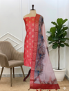 Red Color Soft Cotton Silk Banarasi 3 Pcs Suit With Namo Ghat Printed Pallu