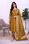Elegant Mustard Banarasi Semi Soft Silk Salwar Suits Collection