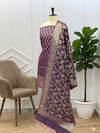 Drape Yourself in Timeless Luxury Wine Color Banarasi Soft Semi Silk 3 Pcs Suit