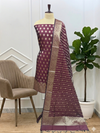 Royal Looks, Timeless Style Wine Color Banarasi Soft Semi 3 Pcs Suit