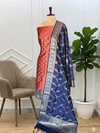 Classic Traditional Banarasi Semi Silk 3 Pcs Suit With Contrast