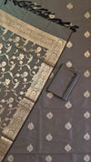 Modern Ethnic Banarasi Soft Semi Silk Suit  With Grey Color