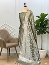 Classic Zari Banarasi Semi Soft Silk Suit With Mehndi Color