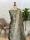 Classic Zari Banarasi Semi Soft Silk Suit With Mehndi Color