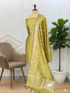 Banarasi Semi Silk Designer Suit With Light Mehendi Color