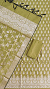 Banarasi Semi Silk Designer Suit With Light Mehendi Color