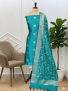 Soft Semi Silk Banarasi Suit Zari Work  With Peacock Color