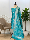 Soft Semi Silk Banarasi Suit Zari Work  With Peacock Color