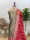 Stunning Look Banarasi Soft Semi Silk 3 Pcs Suit With Contrast Color