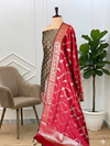 Stunning Look Banarasi Soft Semi Silk 3 Pcs Suit With Contrast Color