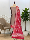Luxury Soft Semi Silk Banarasi 3 Pcs Suit with Contrast Maroon Pallu Color