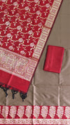 Luxury Soft Semi Silk Banarasi 3 Pcs Suit with Contrast Maroon Pallu Color