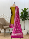 Exclusive Banarasi Soft Semi Silk 3 Pcs With Contrast Rani Color