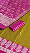 Exclusive Banarasi Soft Semi Silk 3 Pcs With Contrast Rani Color