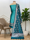 Elegant Banarasi Soft Semi Silk 3 Pcs Suit for Festive & Wedding Wear WIth Peacock Color