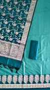 Elegant Banarasi Soft Semi Silk 3 Pcs Suit for Festive & Wedding Wear WIth Peacock Color