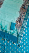 Firozi Color Soft Cotton Silk 3 Pcs Suit With Banaras Namo Ghat Printed Dupatta