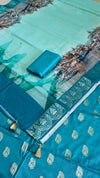 Firozi Color Soft Cotton Silk 3 Pcs Suit With Banaras Namo Ghat Printed Dupatta