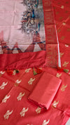 Red Color Soft Cotton Silk Banarasi 3 Pcs Suit With Namo Ghat Printed Pallu