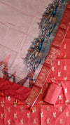 Red Color Soft Cotton Silk Banarasi 3 Pcs Suit With Namo Ghat Printed Pallu