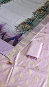 Light Onion Color Banarasi Soft Cotton Silk Suit With Banaras Namo Ghat Printed Dupatta