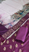Wine Color Banarasi Soft Cotton Silk 3 Pcs Suit With Namo Ghat Printed Pallu