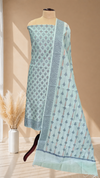 Premium Weaving Banarasi Cotton Silk 3 Pcs Suit With Light Firozi Color