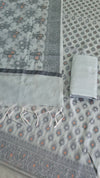 Party Wear Banarasi Cotton Silk 3 Pcs Suit With Light Grey Color