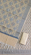 Exclusive Banarasi Cotton Silk Ladies 3 Pcs Suit With Ivory Cream Color