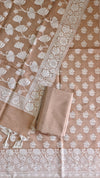 Premium Quality Banarasi Linen 3 Pcs Suit With Almond Beige Color