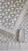 Traditional Banarasi Linen Silk 3 Pcs Suit with Sage Green Color