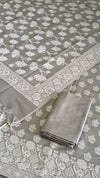 Traditional Banarasi Linen Silk 3 Pcs Suit with Sage Green Color