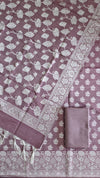 Luxury Banarasi Linen Dress Material 3 Piece Suit With Dusty Lavender Color