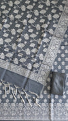 Soft Banarasi Linen 3 Piece Suit for Women With Dark Grey Color