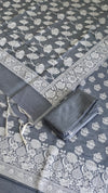 Soft Banarasi Linen 3 Piece Suit for Women With Dark Grey Color