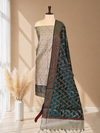 Banarasi Cotton Silk 3 Piece Suit Set with Contrast Pallu Bottle Green Color