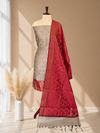 Traditional Banarasi Cotton Silk 3 Piece Suit With Contrast Pallu Maroon Color