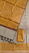 Designer Banarasi Cotton Silk 3 Pcs Suit With Contrast Pallu Mustard Color