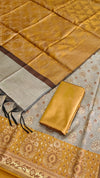 Designer Banarasi Cotton Silk 3 Pcs Suit With Contrast Pallu Mustard Color