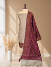Banarasi Weaving Cotton Silk 3 Pcs Suit With Contrast Pallu Wine Color