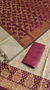 Banarasi Weaving Cotton Silk 3 Pcs Suit With Contrast Pallu Wine Color