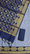 Beautiful Contrast Blue Color Semi Silk 3 Pcs