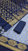 Beautiful Contrast Blue Color Semi Silk 3 Pcs
