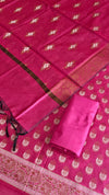 Graceful Rani Color Banarasi Cotton Silk 3 Pcs Suit with Rich Meena